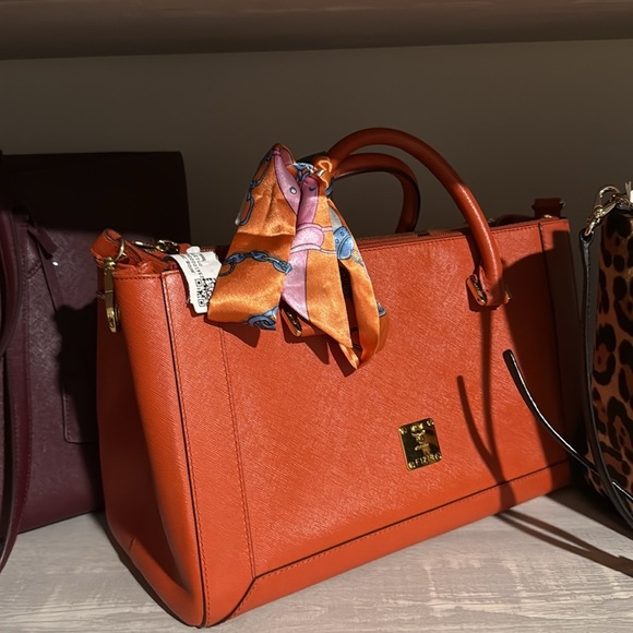 MCM Two Way Laptop/Document Bag Handbag Crossbody Saffiano Leather Excellent